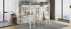 Simple Life Lit mezzanine, 90x200cm, metal, blanc, bureau, etageres, enfants, ados* Lit Mezzanine