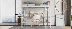 Simple Life Lit mezzanine, 90x200cm, metal, blanc, bureau, etageres, enfants, ados* Lit Mezzanine