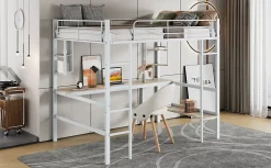 Simple Life Lit mezzanine, 90x200cm, metal, blanc, bureau, etageres, enfants, ados* Lit Mezzanine