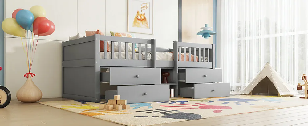 Lit Mi-Haut 90x200cm, 4 Tiroirs, Échelle, Pin, Sans Matelas, Style Minimaliste, Gris>Fortuna lai Online