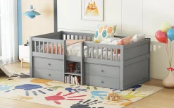 Lit Mi-Haut 90x200cm, 4 Tiroirs, Échelle, Pin, Sans Matelas, Style Minimaliste, Gris><noscript><img width=