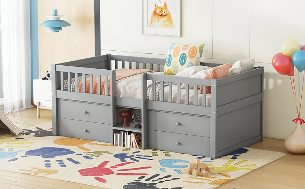 Lit Mi-Haut 90x200cm, 4 Tiroirs, Échelle, Pin, Sans Matelas, Style Minimaliste, Gris>Fortuna lai Online