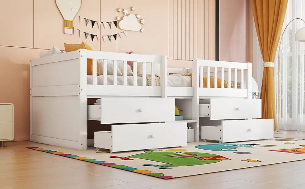 Lit Mi-Haut 90x200cm, 4 Tiroirs, Échelle, Pin, Sans Matelas, Style Minimaliste, Blanc>Fortuna lai