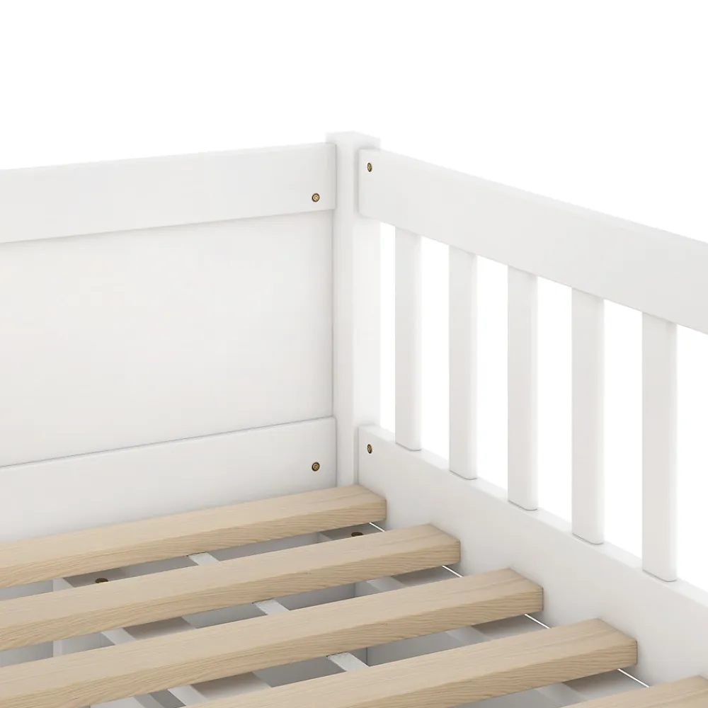 Lit Mi-Haut 90x200cm, 4 Tiroirs, Échelle, Pin, Sans Matelas, Style Minimaliste, Blanc>Fortuna lai