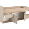 Vente-unique Lit mi-hauteur 90 x 190/200 cm avec rangements - Beige et naturel - LUNOBI* Lit Avec Rangement
