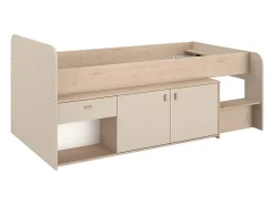 Vente-unique Lit mi-hauteur 90 x 190/200 cm avec rangements - Beige et naturel - LUNOBI* Lit Avec Rangement