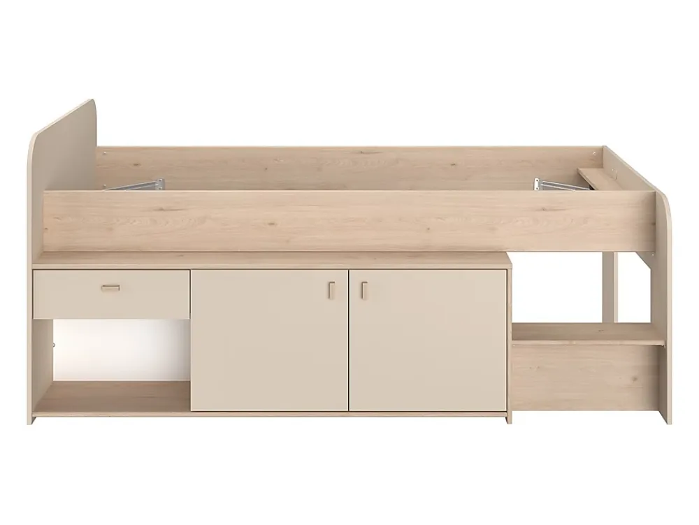 Vente-unique Lit mi-hauteur 90 x 190/200 cm avec rangements - Beige et naturel - LUNOBI* Lit Avec Rangement