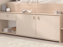 Vente-unique Lit mi-hauteur 90 x 190/200 cm avec rangements - Beige et naturel - LUNOBI* Lit Avec Rangement