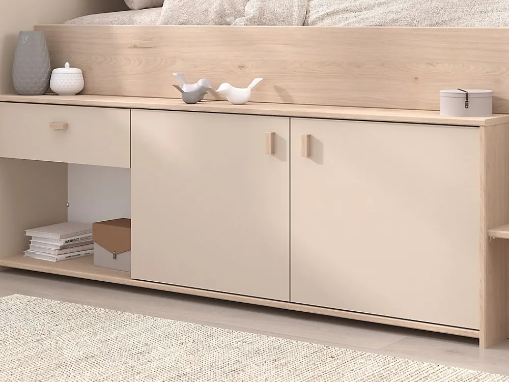 Vente-unique Lit mi-hauteur 90 x 190/200 cm avec rangements - Beige et naturel - LUNOBI* Lit Avec Rangement
