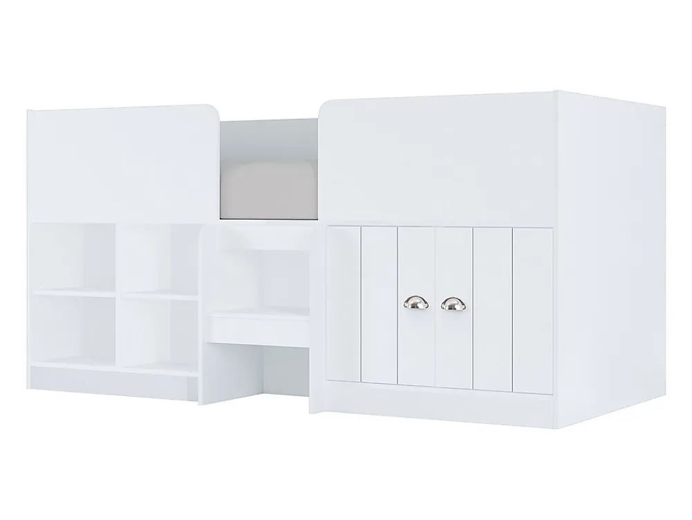 Vente-unique Lit mi-hauteur 90 x 190 cm avec rangements - Coloris : Blanc - BOUTANIO* Lit Avec Rangement