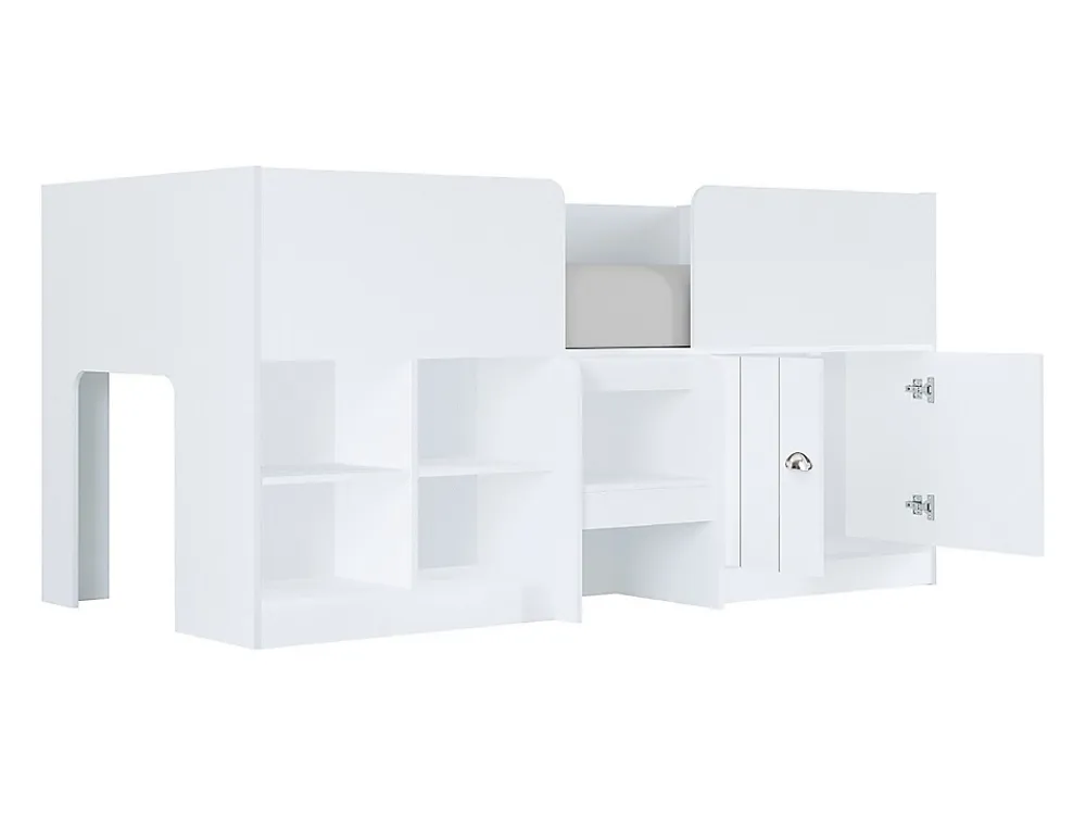 Vente-unique Lit mi-hauteur 90 x 190 cm avec rangements - Coloris : Blanc - BOUTANIO* Lit Avec Rangement
