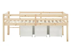 Vente-unique Lit mi-hauteur 90 x 190 cm avec rangement - Pin et MDF - Coloris : Naturel et blanc - LANIORI* Lit Avec Rangement