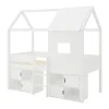 Vente-unique Lit mi-hauteur cabane 90 x 190 cm - Pin et MDF - Blanc - VALESKIA*Enfant Lit Enfant