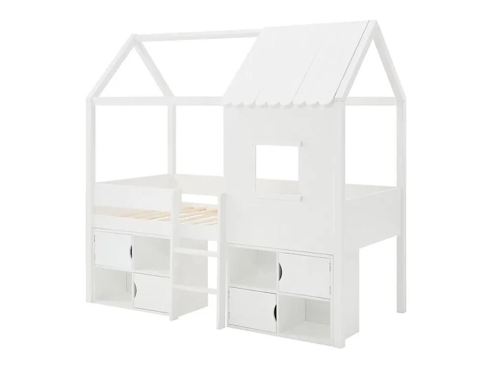 Vente-unique Lit mi-hauteur cabane 90 x 190 cm - Pin et MDF - Blanc - VALESKIA*Enfant Lit Enfant