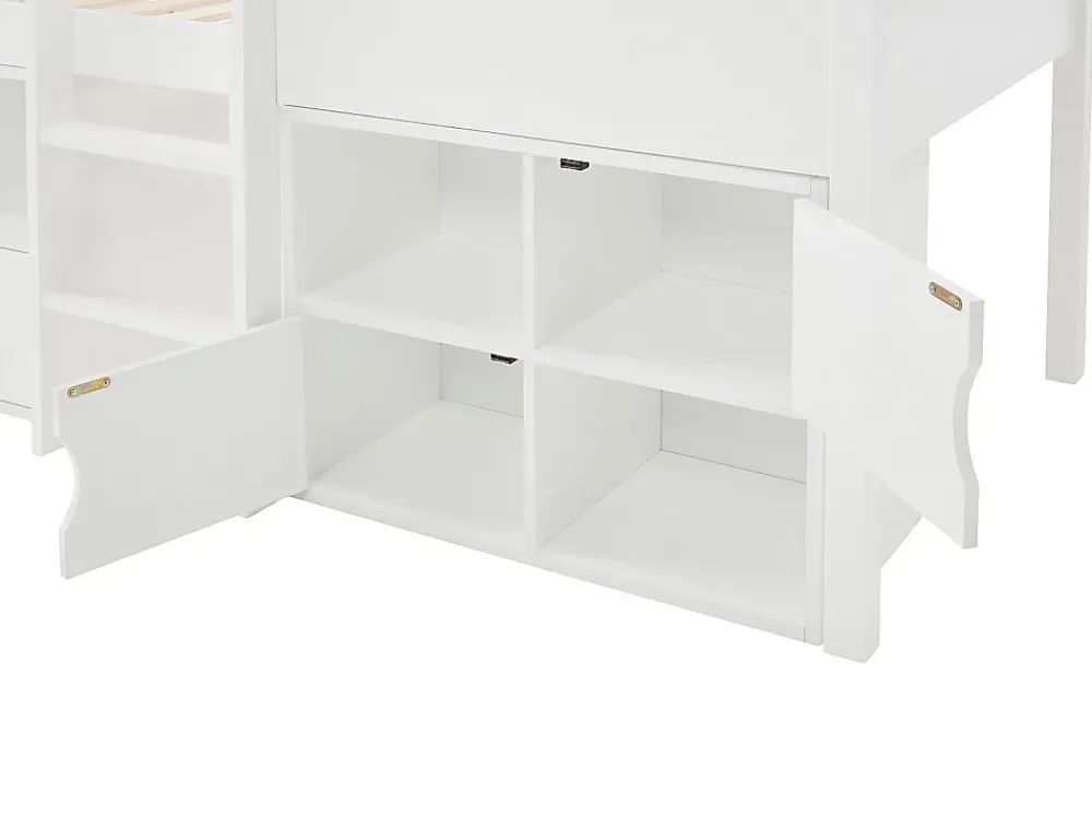 Vente-unique Lit mi-hauteur cabane 90 x 190 cm - Pin et MDF - Blanc - VALESKIA*Enfant Lit Enfant