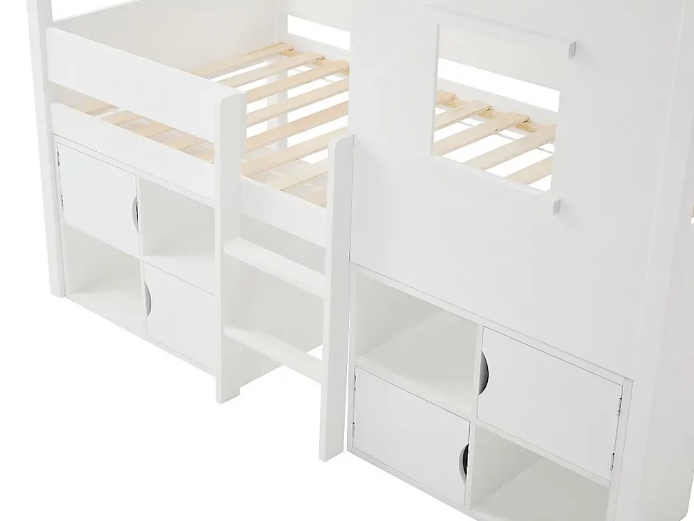 Vente-unique Lit mi-hauteur cabane 90 x 190 cm - Pin et MDF - Blanc - VALESKIA*Enfant Lit Enfant