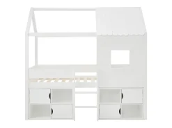Vente-unique Lit mi-hauteur cabane 90 x 190 cm - Pin et MDF - Blanc - VALESKIA*Enfant Lit Enfant