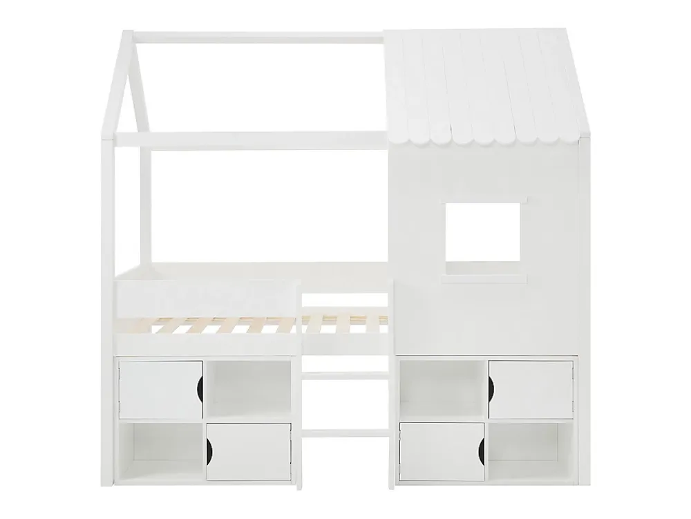 Vente-unique Lit mi-hauteur cabane 90 x 190 cm - Pin et MDF - Blanc - VALESKIA*Enfant Lit Enfant