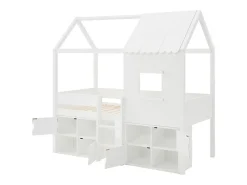 Vente-unique Lit mi-hauteur cabane 90 x 190 cm - Pin et MDF - Blanc - VALESKIA*Enfant Lit Enfant