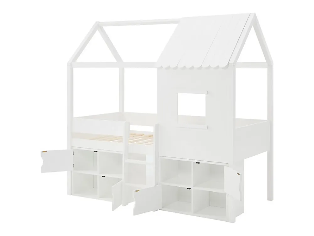 Vente-unique Lit mi-hauteur cabane 90 x 190 cm - Pin et MDF - Blanc - VALESKIA*Enfant Lit Enfant