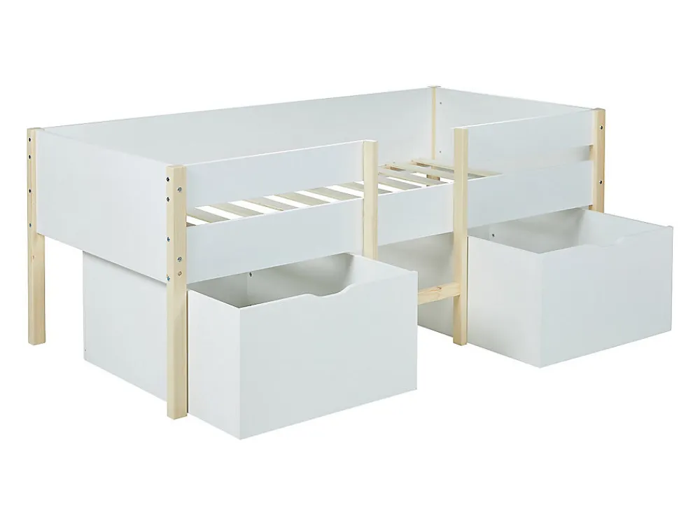 Lit mi-hauteur SISSY - 2 tiroirs - 90 x 190 cm - Blanc et chêne>Vente-unique Online