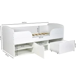 Weber Industries Lit mi-hauteur 90x190 cm ELIO avec sommier et rangements / Blanc*Enfant Lit Enfant