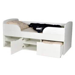 Weber Industries Lit mi-hauteur 90x190 cm ELIO avec sommier et rangements / Blanc*Enfant Lit Enfant