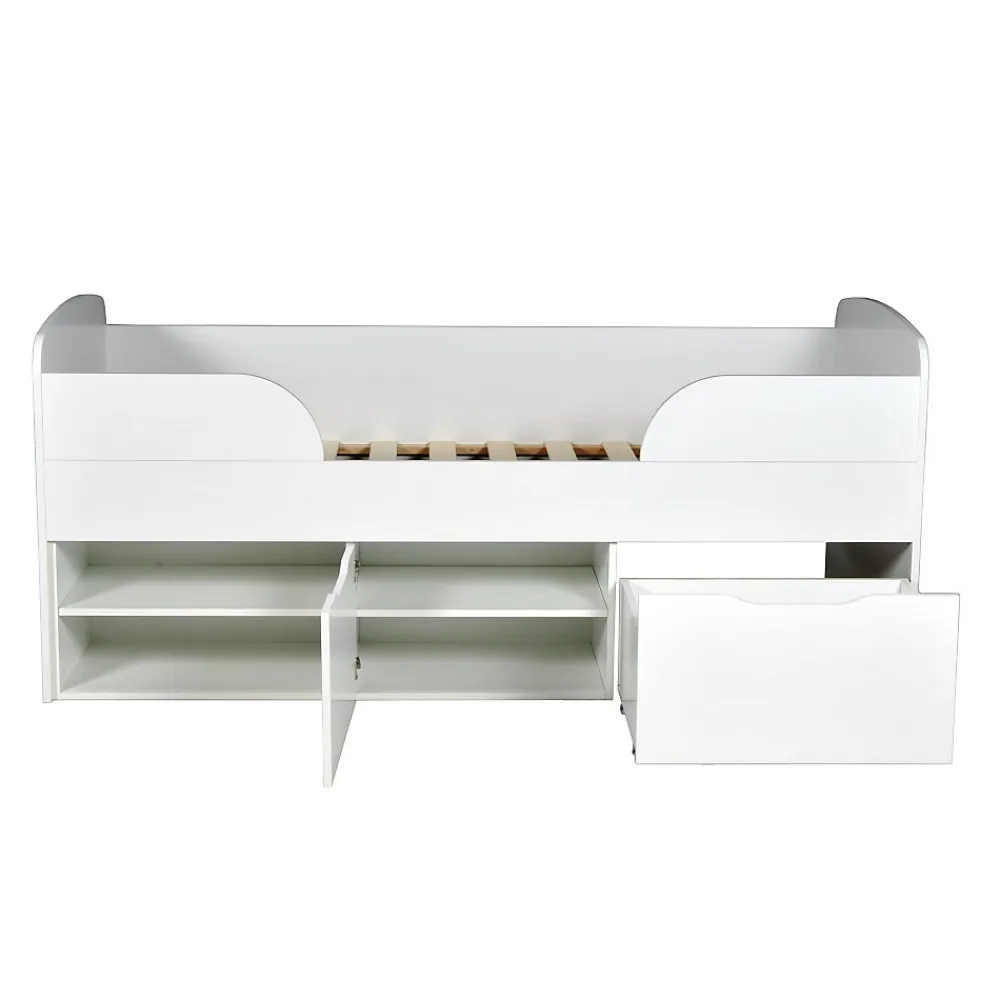 Weber Industries Lit mi-hauteur 90x190 cm ELIO avec sommier et rangements / Blanc*Enfant Lit Enfant
