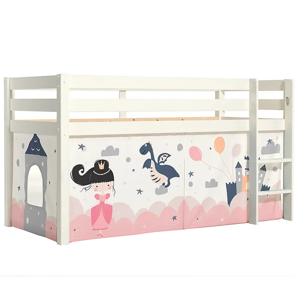 Petits-Meubles Lit Mi-Hauteur 90x200 sommier inclus housse Fairy Vipack Pino Blanc*Enfant Lit Enfant