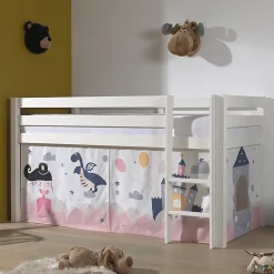Petits-Meubles Lit Mi-Hauteur 90x200 sommier inclus housse Fairy Vipack Pino Blanc*Enfant Lit Enfant