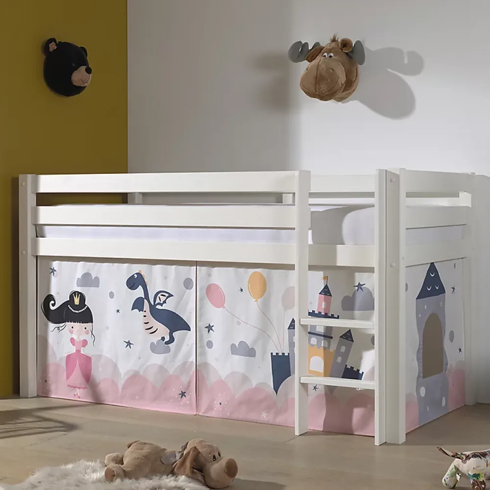 Petits-Meubles Lit Mi-Hauteur 90x200 sommier inclus housse Fairy Vipack Pino Blanc*Enfant Lit Enfant