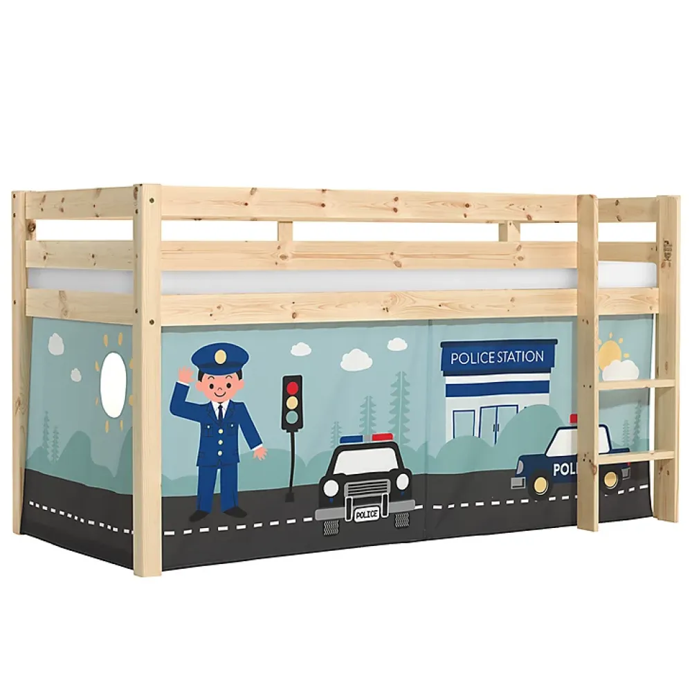Petits-Meubles Lit Mi-Hauteur 90x200 sommier inclus housse Police Vipack Pino Bois*Enfant Lit Enfant