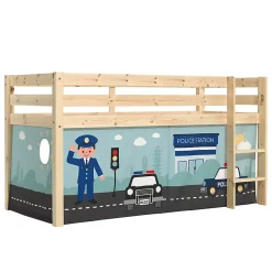 Petits-Meubles Lit Mi-Hauteur 90x200 sommier inclus housse Police Vipack Pino Bois*Enfant Lit Enfant