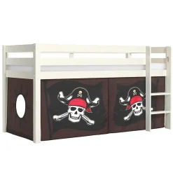 Petits-Meubles Lit Mi-Hauteur 90x200 sommier inclus housse Pirate Vipack Pino Blanc*Enfant Lit Enfant