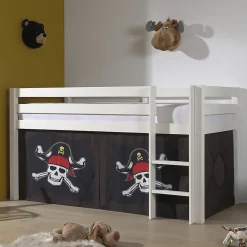 Petits-Meubles Lit Mi-Hauteur 90x200 sommier inclus housse Pirate Vipack Pino Blanc*Enfant Lit Enfant