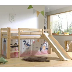 Lit Mi-Hauteur 90x200 Toboggan sommier inclus housse Fairy Vipack Pino Bois>Petits-Meubles New