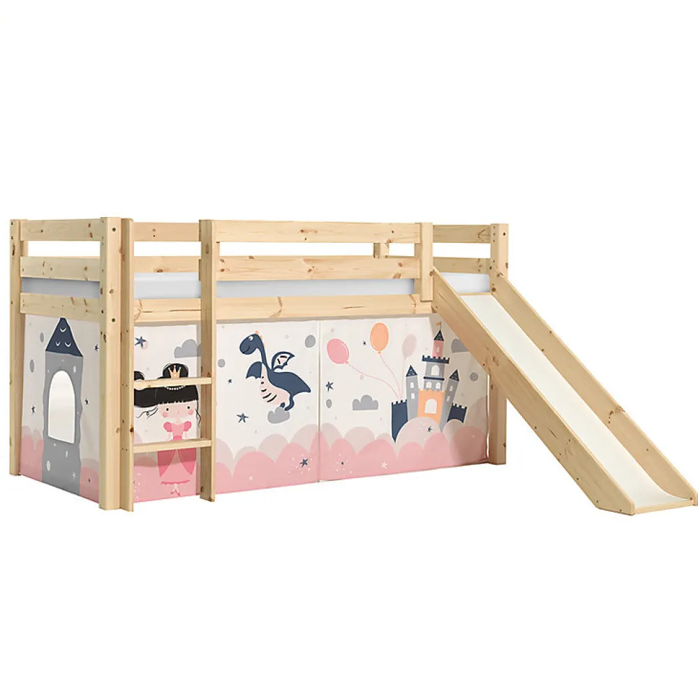 Lit Mi-Hauteur 90x200 Toboggan sommier inclus housse Fairy Vipack Pino Bois>Petits-Meubles New