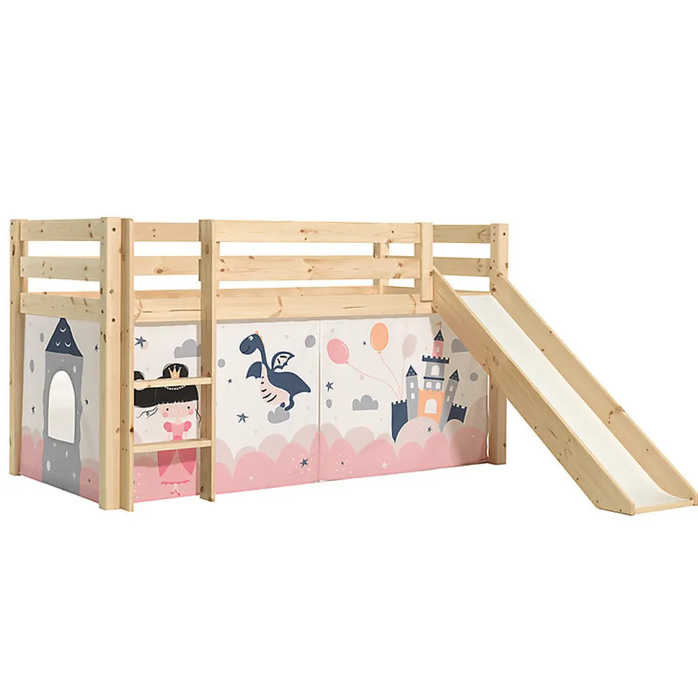 Lit Mi-Hauteur 90x200 Toboggan sommier inclus housse Fairy Vipack Pino Bois>Petits-Meubles New