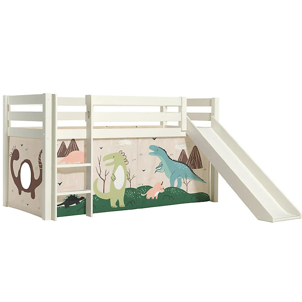 Lit Mi-Hauteur 90x200 Toboggan sommier inclus housse Dino Vipack Pino Blanc>Petits-Meubles Online