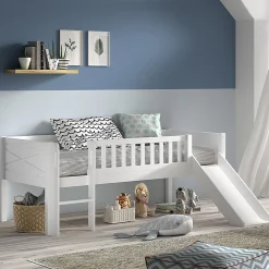 Petits-Meubles Lit mi-hauteur 90x200 toboggan et sommier inclus Vipack Scott Blanc*Enfant Lit Enfant