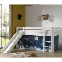Petits-Meubles Lit Mi-Hauteur 90x200 Toboggan sommier inclus housse Space Vipack Pino Blanc*Enfant Lit Enfant