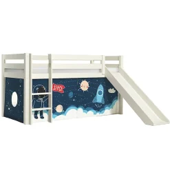 Petits-Meubles Lit Mi-Hauteur 90x200 Toboggan sommier inclus housse Space Vipack Pino Blanc*Enfant Lit Enfant