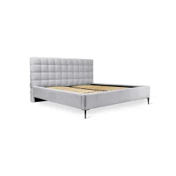 Lit MILLIO Blanc 160x200 cm Tissu chenille bouclé Sommier inclus Confort hôtel 5 étoiles>Meublorama Clearance