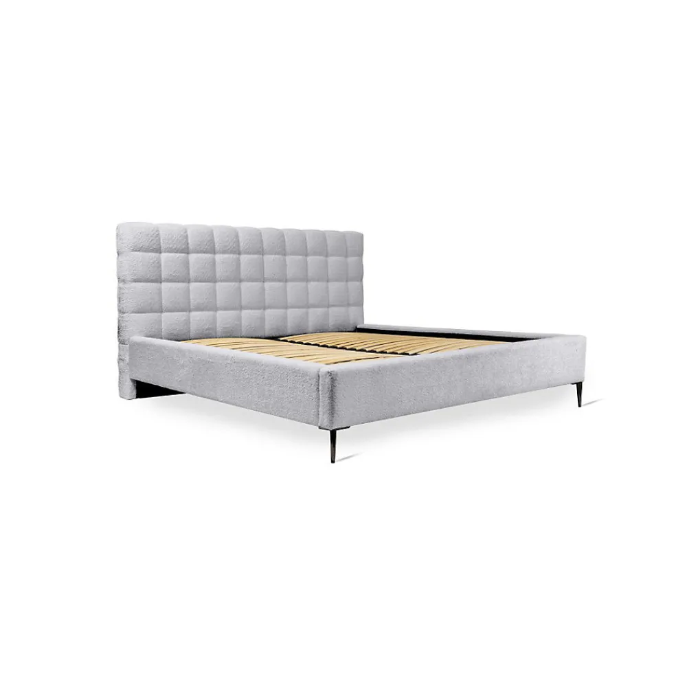 Lit MILLIO Blanc 140x200 cm Tissu chenille bouclé Sommier inclus Confort hôtel 5 étoiles>Meublorama Best