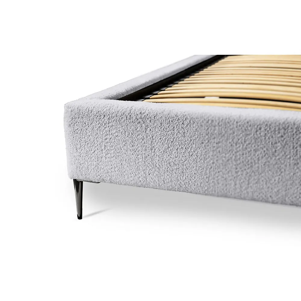 Lit MILLIO Blanc 140x200 cm Tissu chenille bouclé Sommier inclus Confort hôtel 5 étoiles>Meublorama Best