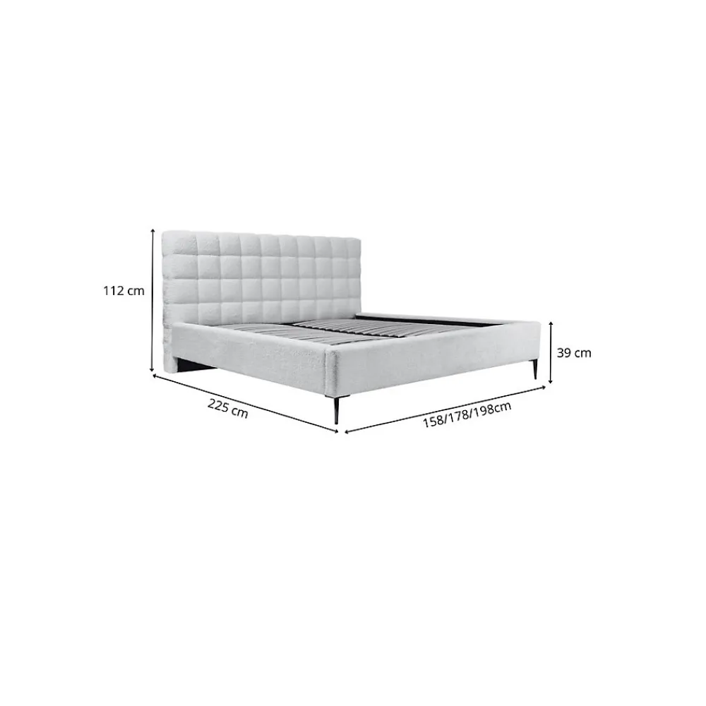 Lit MILLIO Blanc 140x200 cm Tissu chenille bouclé Sommier inclus Confort hôtel 5 étoiles>Meublorama Best