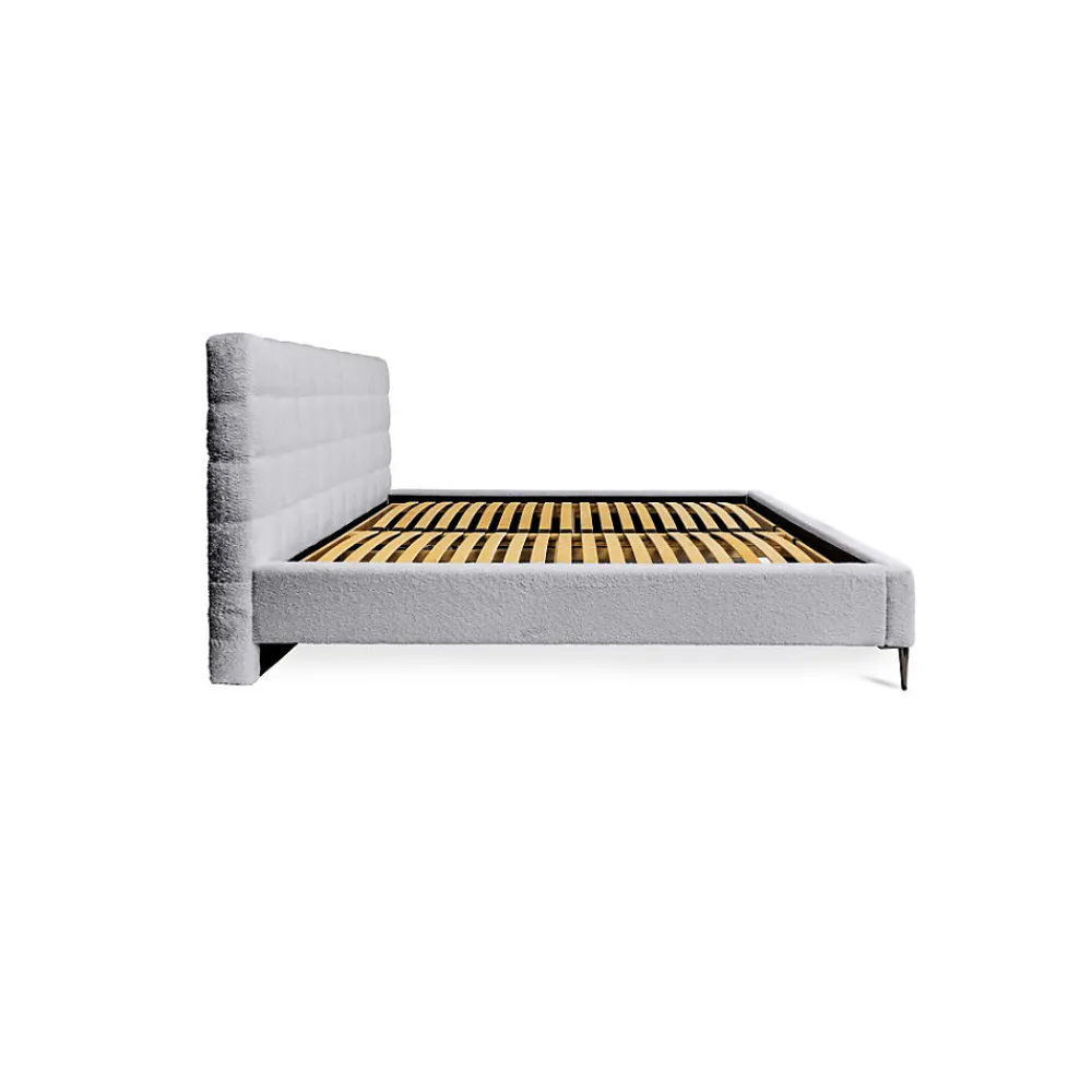 Lit MILLIO Blanc 140x200 cm Tissu chenille bouclé Sommier inclus Confort hôtel 5 étoiles>Meublorama Best