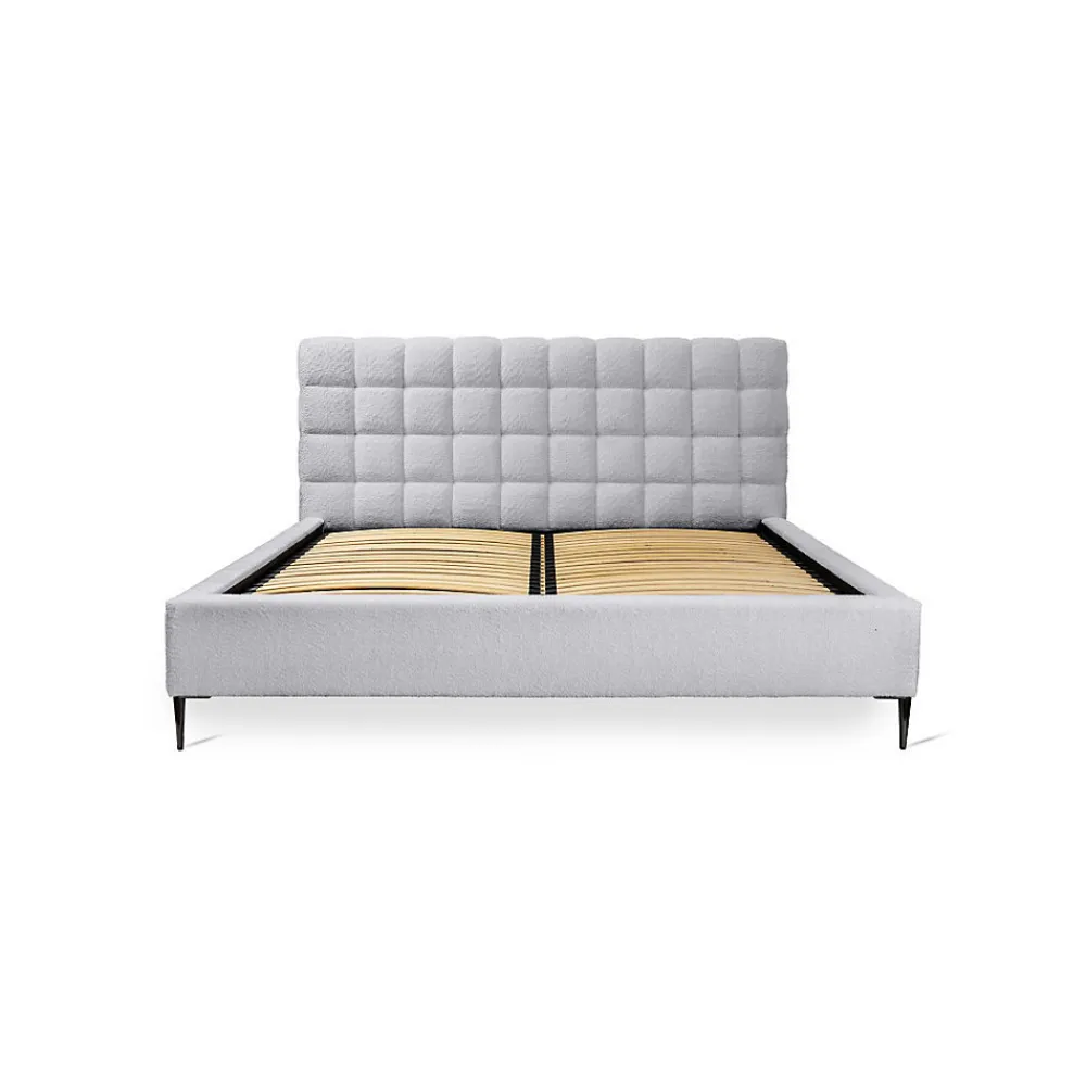 Lit MILLIO Blanc 140x200 cm Tissu chenille bouclé Sommier inclus Confort hôtel 5 étoiles>Meublorama Best