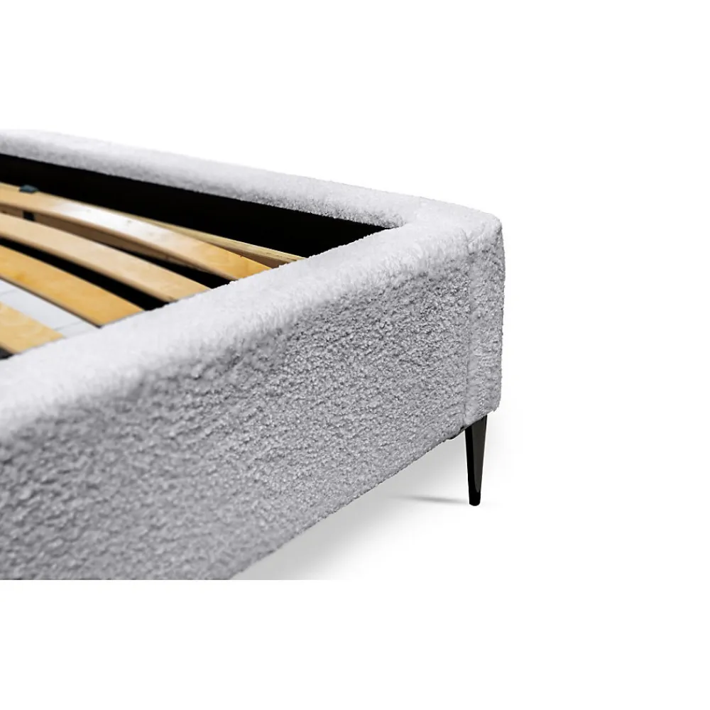 Lit MILLIO Blanc 140x200 cm Tissu chenille bouclé Sommier inclus Confort hôtel 5 étoiles>Meublorama Best