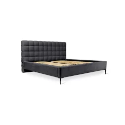 Lit MILLIO Noir 180x200 cm Tissu chenille bouclé Sommier inclus Confort hôtel 5 étoiles>Meublorama Clearance